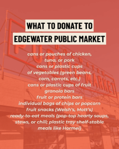 a graphic that lists the items Edgewater Public Market is accepting on behalf of JeffCo Eats